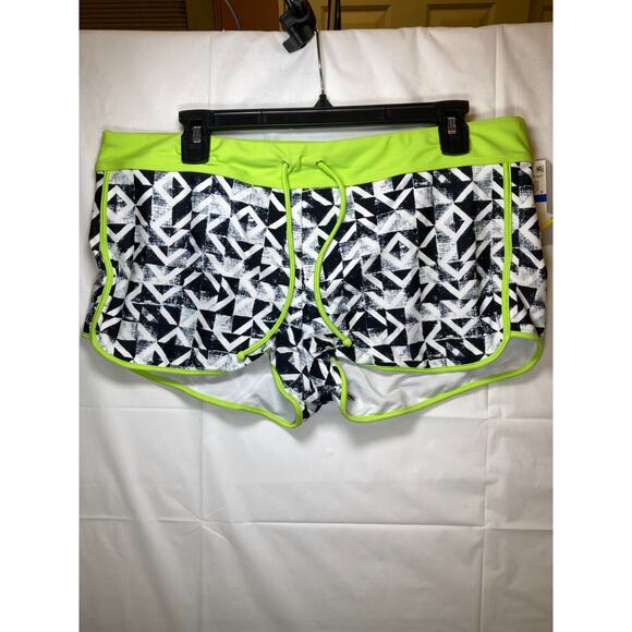 Go Gossip Women's Black White Contrast-Trim Swim Shorts w Drawstring, XL - Picture 1 of 14